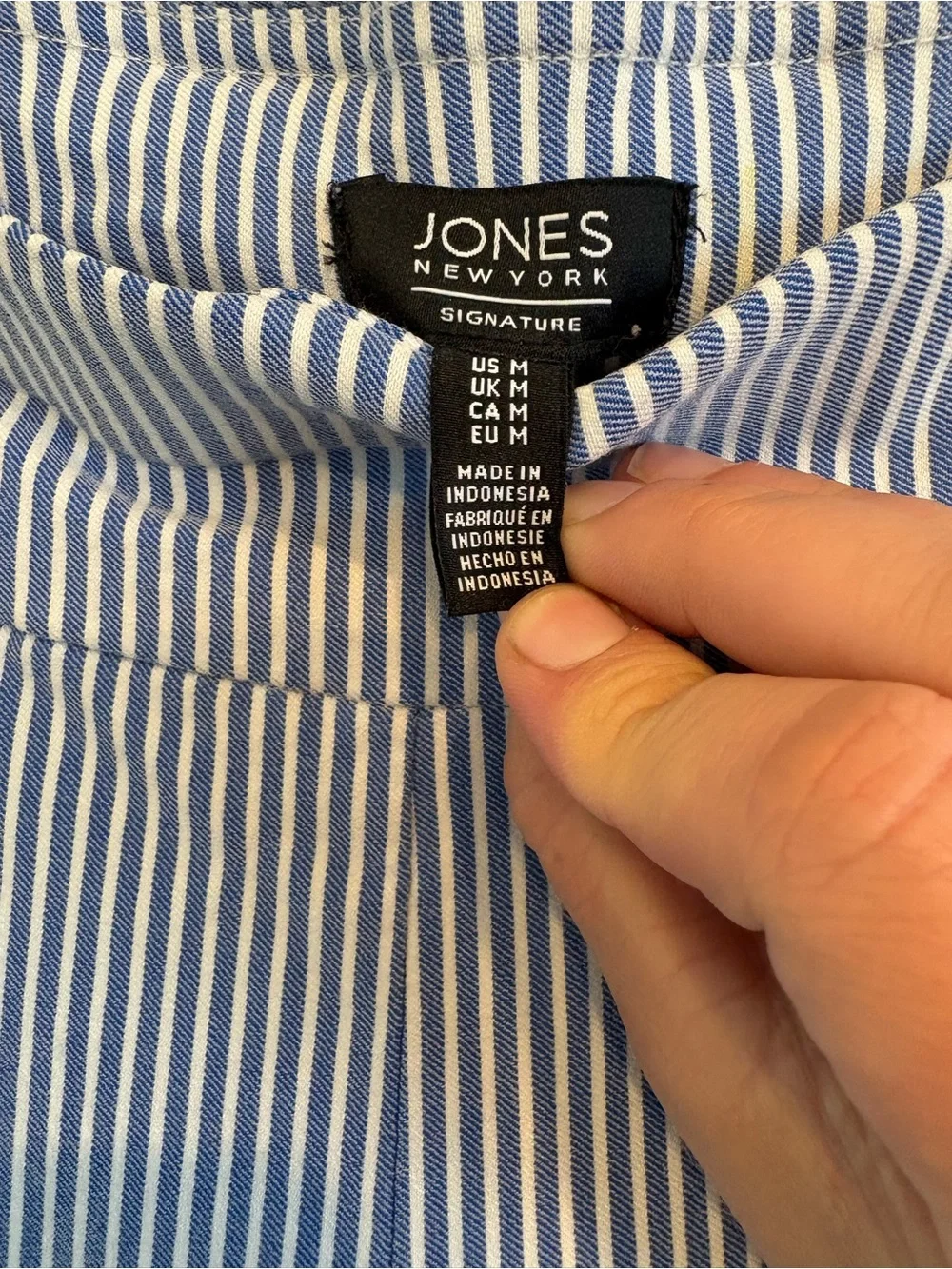 Jones New York Signature Blue White Striped Pull On Ankle Pants Women Medium